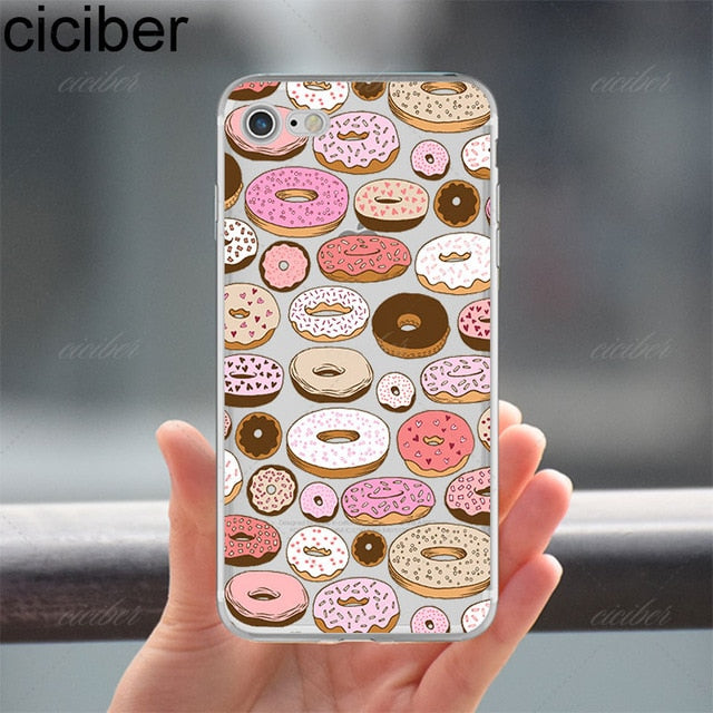 Coque téléphone Frites Donuts Pizza Food étui souple TPU Pour iPhone 11 Pro Max 6 6S 7 8 plus 5 5S SE XR X XS Max