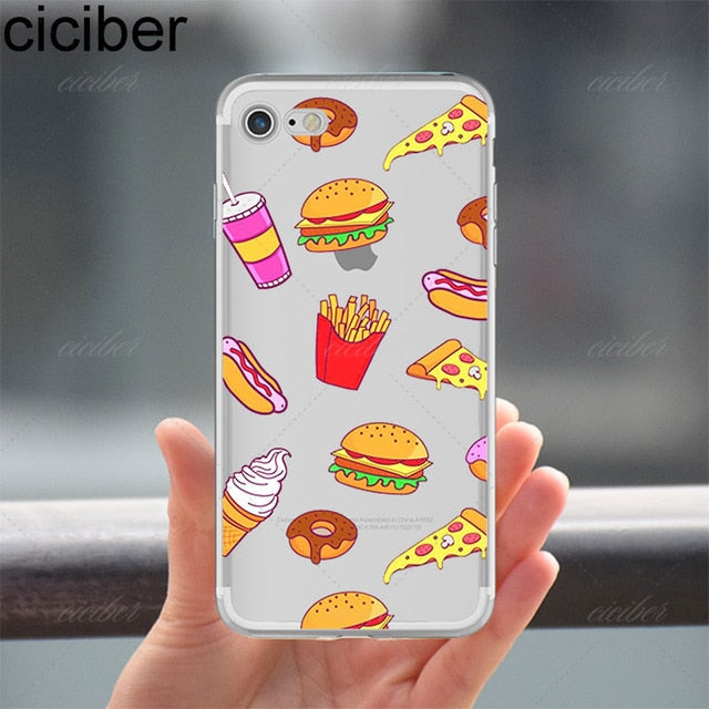 Coque téléphone Frites Donuts Pizza Food étui souple TPU Pour iPhone 11 Pro Max 6 6S 7 8 plus 5 5S SE XR X XS Max