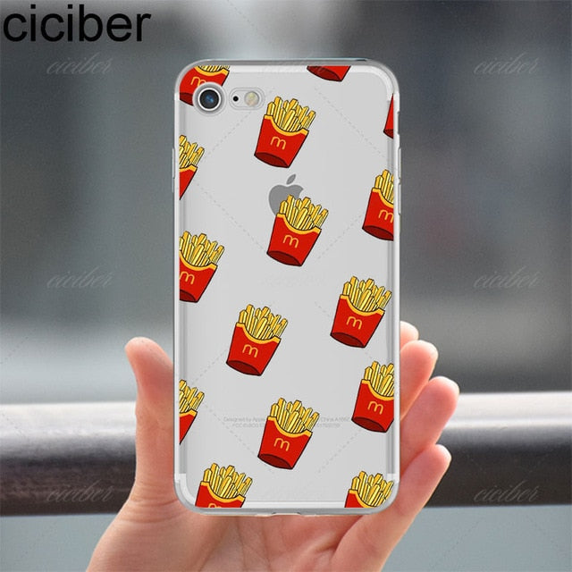 Coque téléphone Frites Donuts Pizza Food étui souple TPU Pour iPhone 11 Pro Max 6 6S 7 8 plus 5 5S SE XR X XS Max