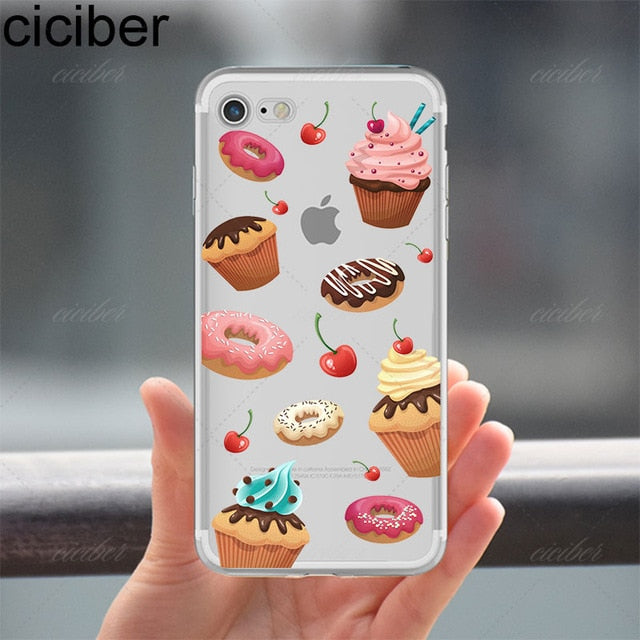 Coque téléphone Frites Donuts Pizza Food étui souple TPU Pour iPhone 11 Pro Max 6 6S 7 8 plus 5 5S SE XR X XS Max