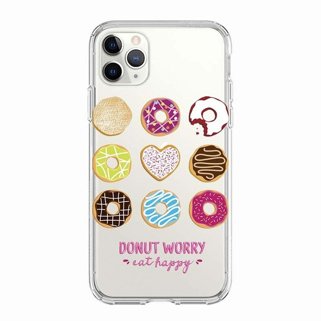 Coque téléphone Frites/Donuts/Pizza: étui souple pour iPhone 11 7 X 8 6 6S Plus 5S