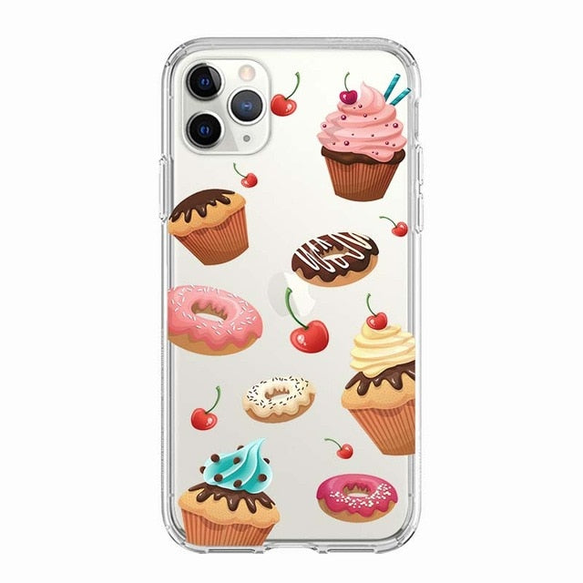 Coque téléphone Frites/Donuts/Pizza: étui souple pour iPhone 11 7 X 8 6 6S Plus 5S