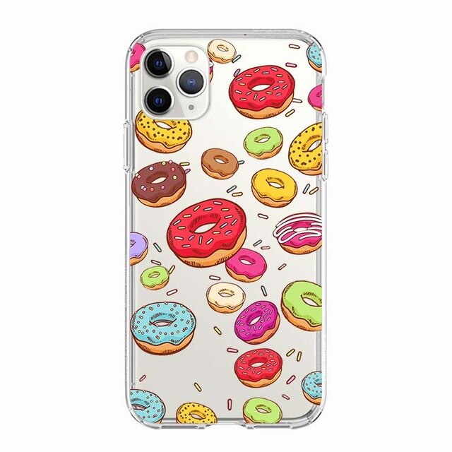 Coque téléphone Frites/Donuts/Pizza: étui souple pour iPhone 11 7 X 8 6 6S Plus 5S