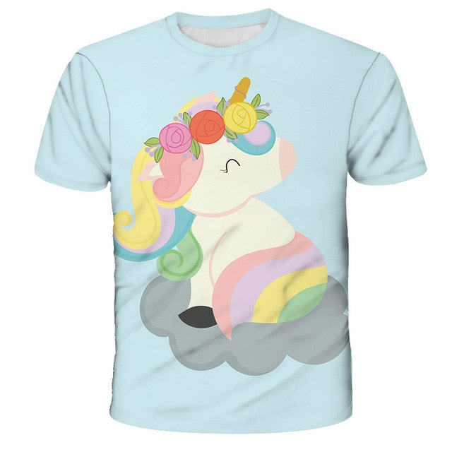 3D Girls Unicorn T-shirt Kids Clothes Donut Unicorn T-shirts for Kids Summer Kids Tops Suit Birthday Gift for Children Clothing