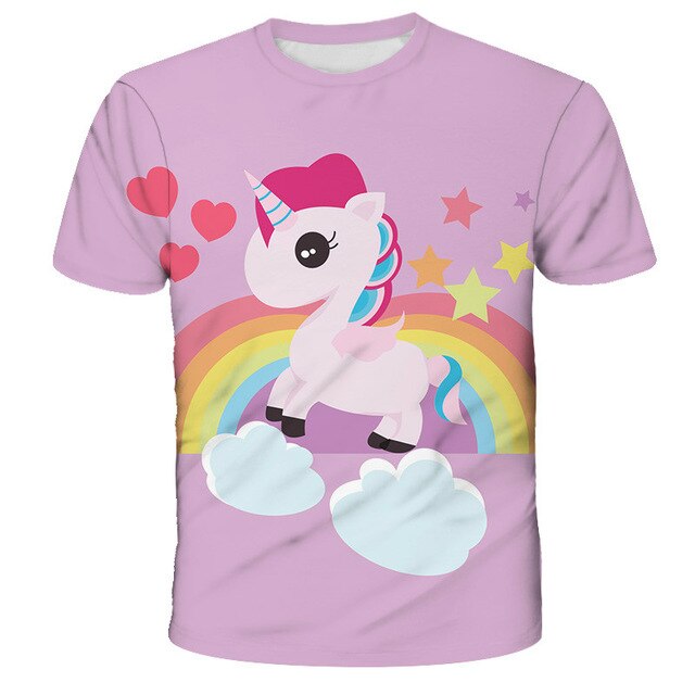 3D Girls Unicorn T-shirt Kids Clothes Donut Unicorn T-shirts for Kids Summer Kids Tops Suit Birthday Gift for Children Clothing