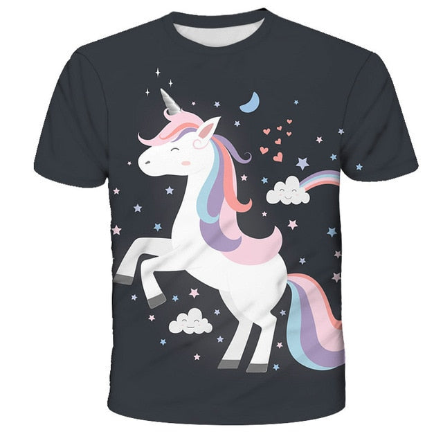 3D Girls Unicorn T-shirt Kids Clothes Donut Unicorn T-shirts for Kids Summer Kids Tops Suit Birthday Gift for Children Clothing