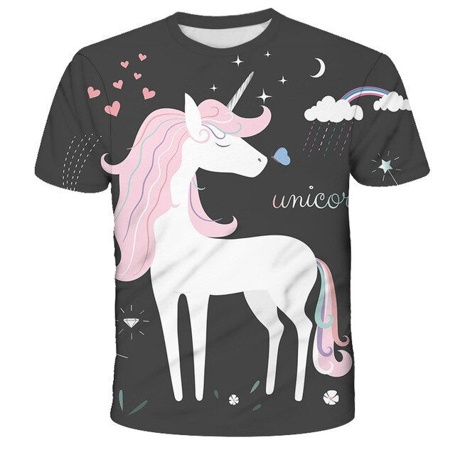 3D Girls Unicorn T-shirt Kids Clothes Donut Unicorn T-shirts for Kids Summer Kids Tops Suit Birthday Gift for Children Clothing