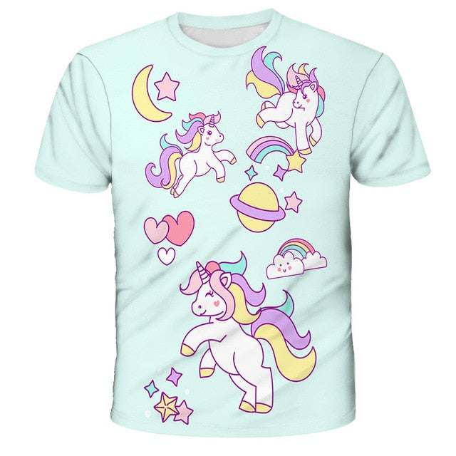 3D Girls Unicorn T-shirt Kids Clothes Donut Unicorn T-shirts for Kids Summer Kids Tops Suit Birthday Gift for Children Clothing