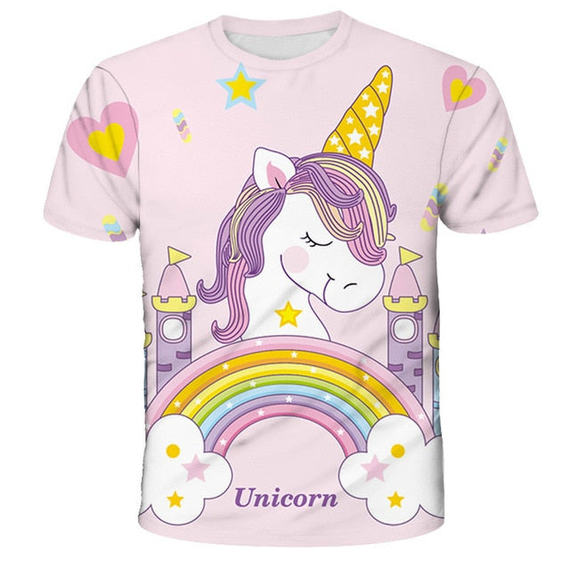 3D Girls Unicorn T-shirt Kids Clothes Donut Unicorn T-shirts for Kids Summer Kids Tops Suit Birthday Gift for Children Clothing