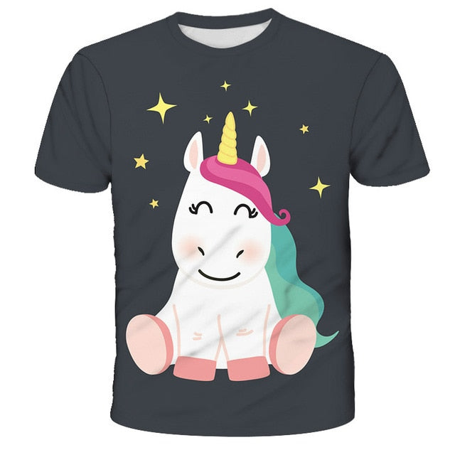 3D Girls Unicorn T-shirt Kids Clothes Donut Unicorn T-shirts for Kids Summer Kids Tops Suit Birthday Gift for Children Clothing