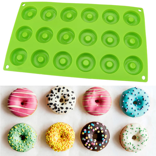 Moule à donuts en silicone antiadhésif / Appareil à beignets x 18 vert