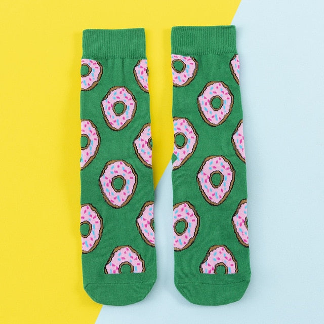 Chaussettes donuts colorées pour femmes Fruit / Banane / Avocat / Citron / Oeuf / Cookie