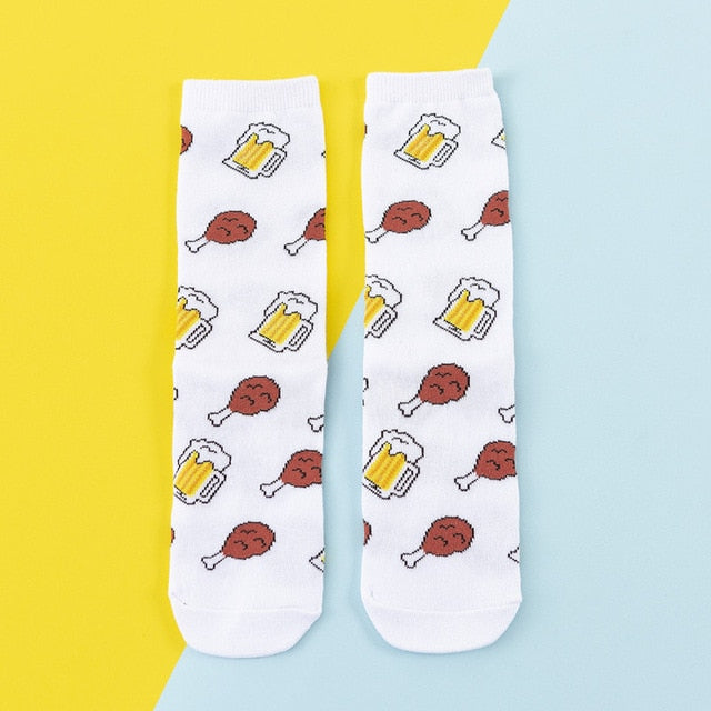 Chaussettes donuts colorées pour femmes Fruit / Banane / Avocat / Citron / Oeuf / Cookie