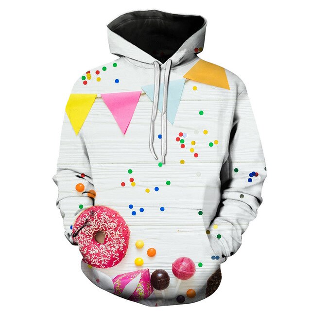 New Fashion 3D Print Women Hoodies Funny Hoodies Donuts chocolate dessert Print Hotstyle Pullover Sleeve Streetwear Sweatshirt