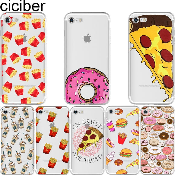 Coque téléphone Frites Donuts Pizza Food étui souple TPU Pour iPhone 11 Pro Max 6 6S 7 8 plus 5 5S SE XR X XS Max