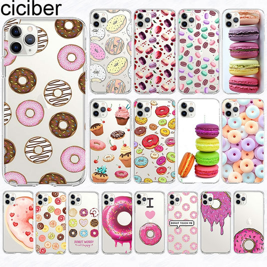 Coque téléphone Frites/Donuts/Pizza: étui souple pour iPhone 11 7 X 8 6 6S Plus 5S