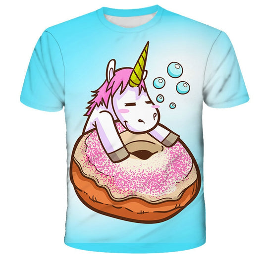 3D Girls Unicorn T-shirt Kids Clothes Donut Unicorn T-shirts for Kids Summer Kids Tops Suit Birthday Gift for Children Clothing