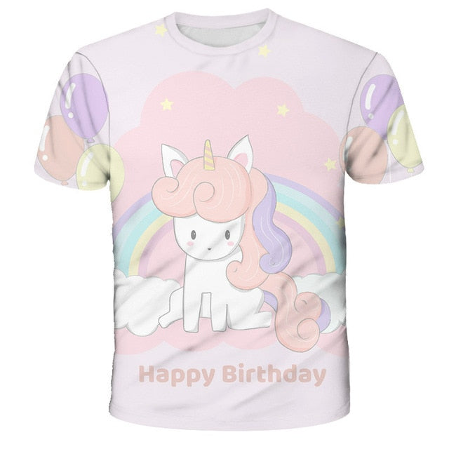 3D Girls Unicorn T-shirt Kids Clothes Donut Unicorn T-shirts for Kids Summer Kids Tops Suit Birthday Gift for Children Clothing