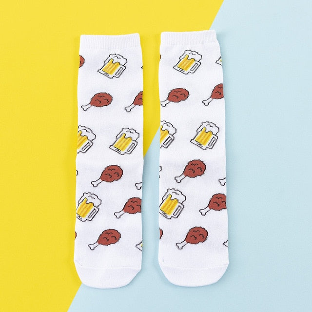 Chaussettes donuts colorées pour femmes Fruit / Banane / Avocat / Citron / Oeuf  / Cookie