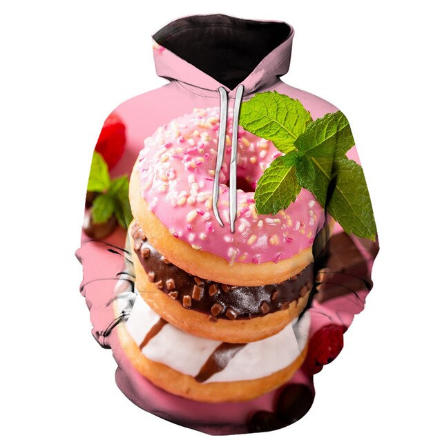 New Fashion 3D Print Women Hoodies Funny Hoodies Donuts chocolate dessert Print Hotstyle Pullover Sleeve Streetwear Sweatshirt