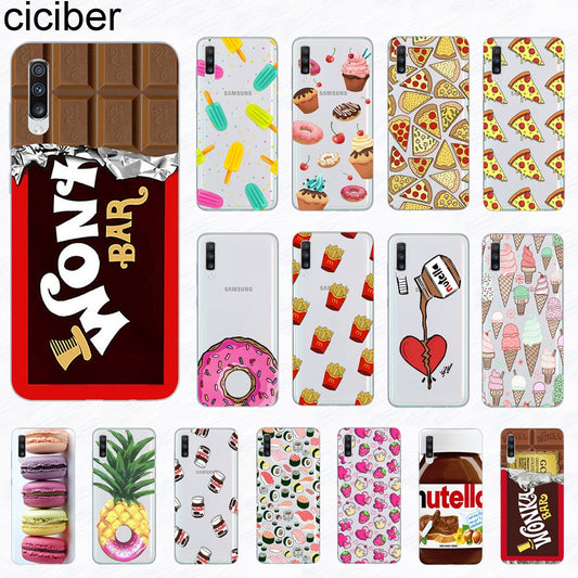 Coque smartphone donuts/chocolat/pizza pour Samsung Galaxy A51 S20 A71 A50 A70 A80 A90 A40 A30 A20 A60 A10 A20e